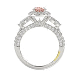 14K WHITE GOLD CRAFTED WITH 18K YELLOW GOLD SHANK  4.00CT ROUND/OVAL/TRIDENT DIAMOND LADIES BRIDAL RING (CENTER STONE OVAL PINK DIAMOND 2.00CT)