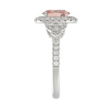14K WHITE GOLD CRAFTED WITH 18K YELLOW GOLD SHANK  4.00CT ROUND/OVAL/TRIDENT DIAMOND LADIES BRIDAL RING (CENTER STONE OVAL PINK DIAMOND 2.00CT)