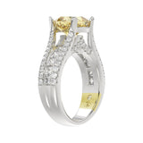 14K WHITE GOLD CRAFTED WITH 18K YELLOW GOLD SHANK 4 1/2CT ROUND/PRINCESS/CUSHION DIAMOND LADIES RING (CENTER STONE YELLOW CUSHION DIAMOND 3.00CT)