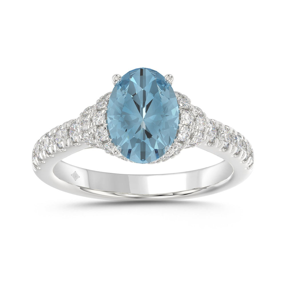 14K WHITE GOLD 2 3/4CT ROUND/BLUE OVAL DIAMOND LADIES RING (CENTER STONE BLUE OVAL DIAMOND 2CT)