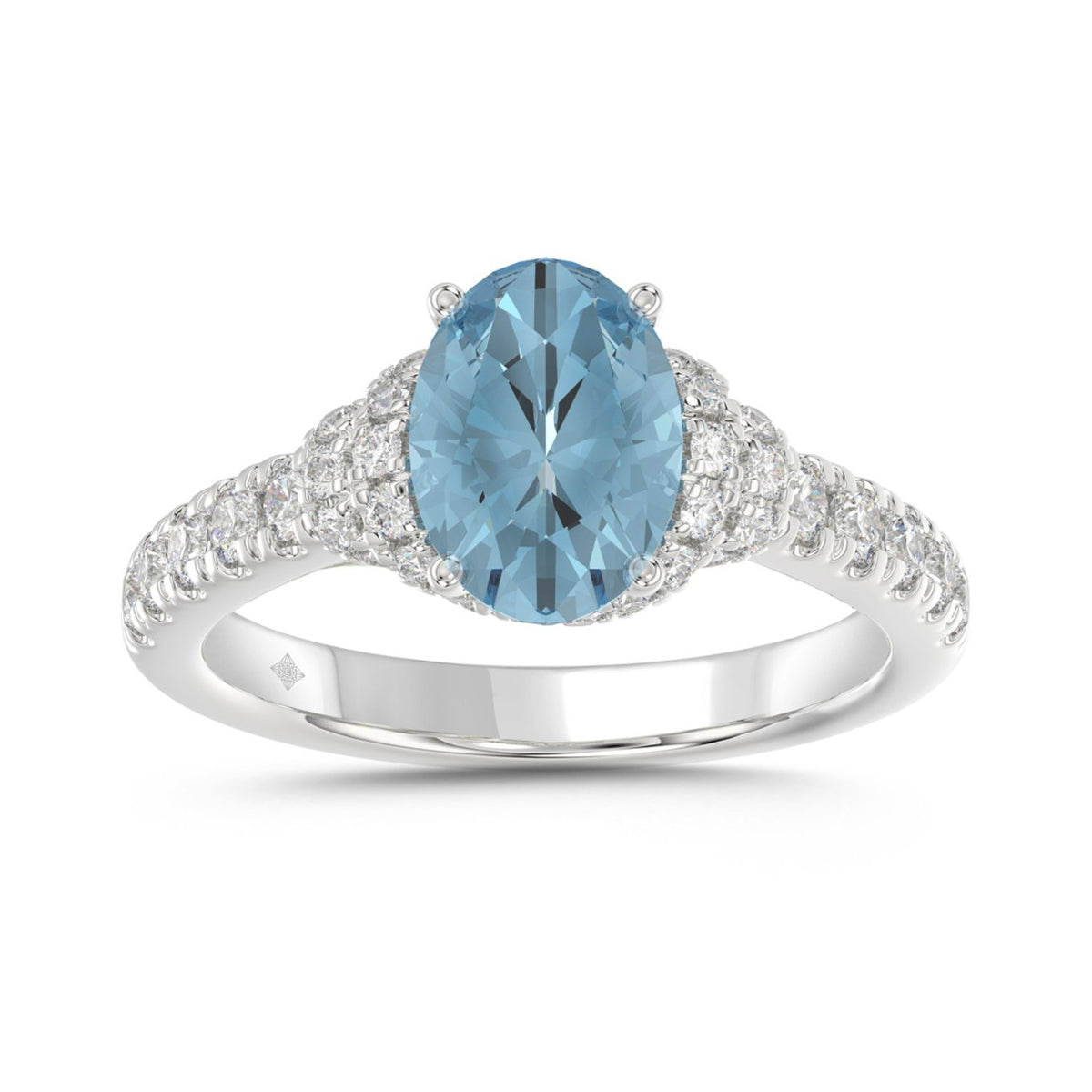 14K WHITE GOLD 2 3/4CT ROUND/BLUE OVAL DIAMOND LADIES RING (CENTER STONE BLUE OVAL DIAMOND 2CT)