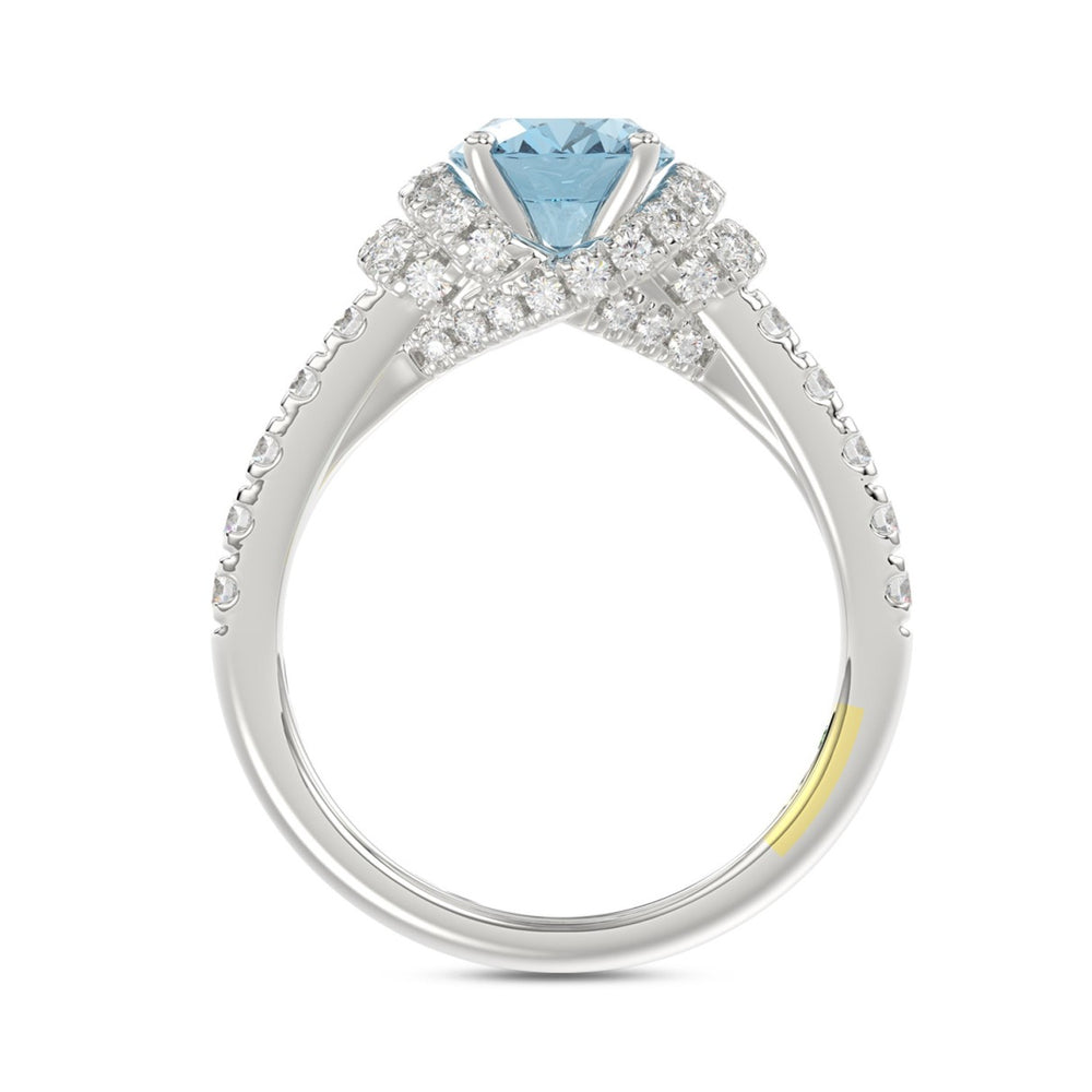 14K WHITE GOLD CRAFTED WITH 18K YELLOW GOLD SHANK 2 3/4CT ROUND/BLUE OVAL DIAMOND LADIES RING (CENTER STONE OVAL BLUE DIAMOND 2.00CT)