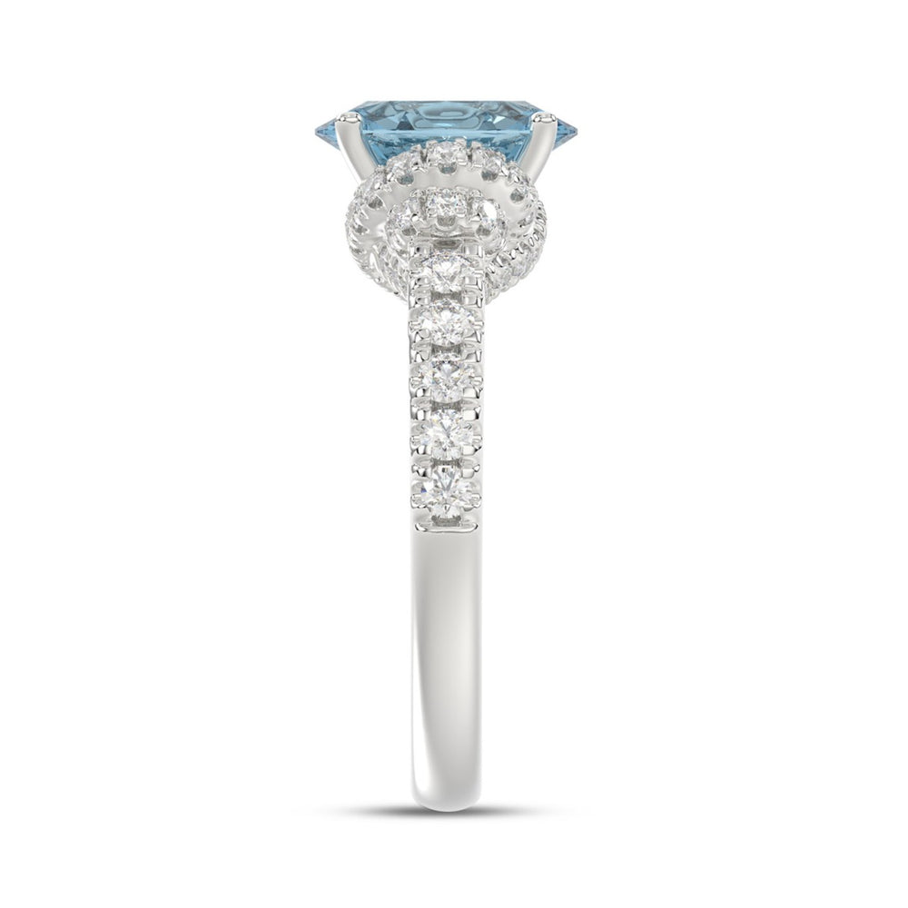 14K WHITE GOLD CRAFTED WITH 18K YELLOW GOLD SHANK 2 3/4CT ROUND/BLUE OVAL DIAMOND LADIES RING (CENTER STONE OVAL BLUE DIAMOND 2.00CT)