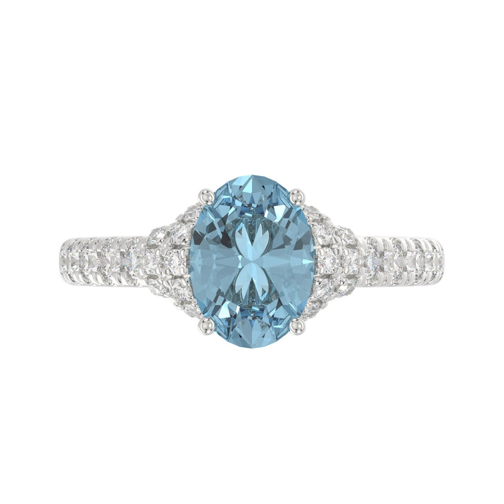 14K WHITE GOLD CRAFTED WITH 18K YELLOW GOLD SHANK 2 3/4CT ROUND/BLUE OVAL DIAMOND LADIES RING (CENTER STONE OVAL BLUE DIAMOND 2.00CT)