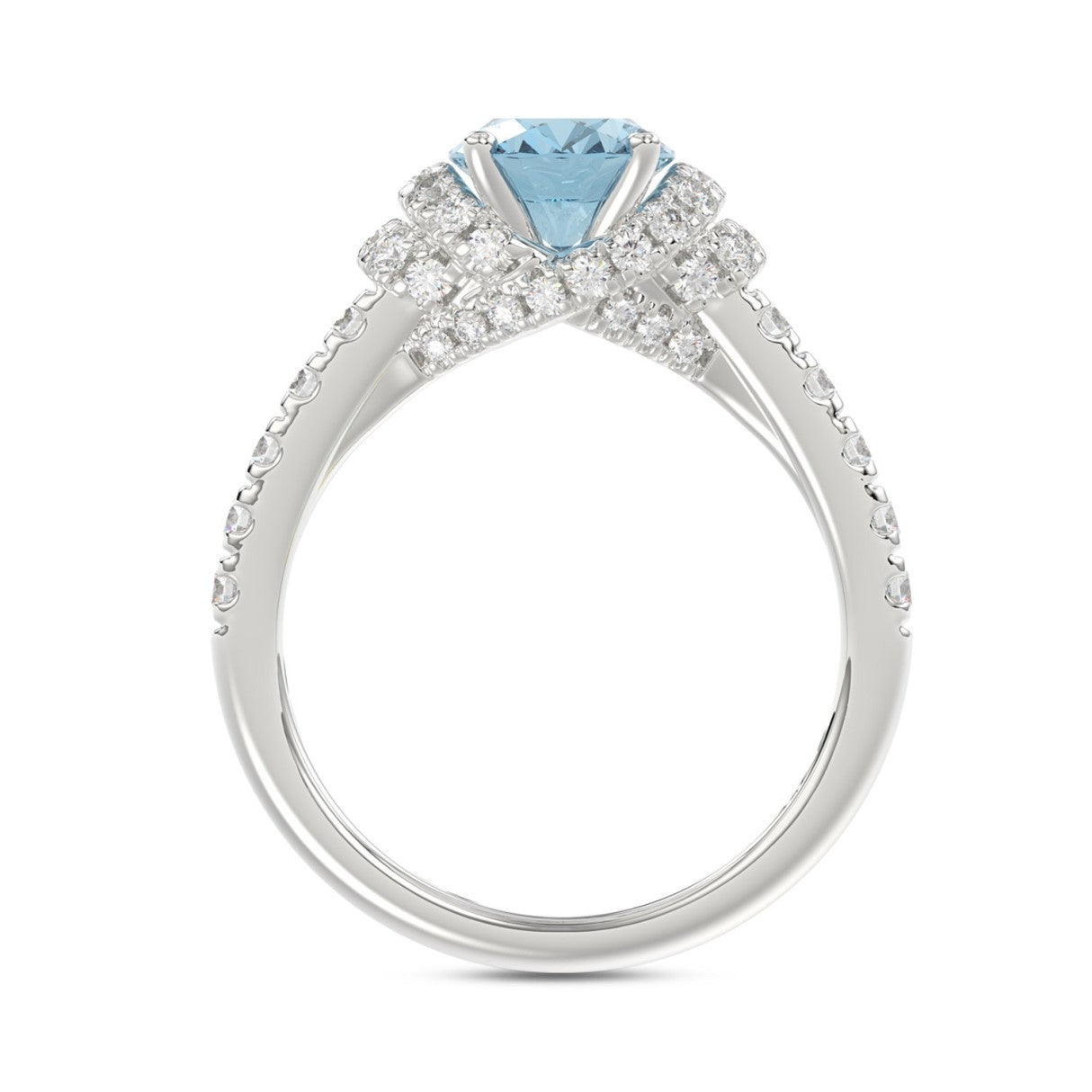 14K WHITE GOLD 2 3/4CT ROUND/BLUE OVAL DIAMOND LADIES RING (CENTER STONE BLUE OVAL DIAMOND 2CT)