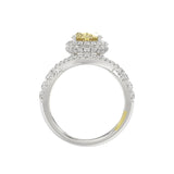 14K WHITE GOLD CRAFTED WITH 18K YELLOW GOLD SHANK 3 1/4CT ROUND/YELLOW OVAL DIMAOND LADIES RING (CENTER STONE YELLOW OVAL  DIAMOND 2.00CT)