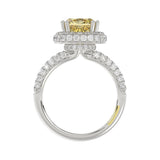 14K WHITE GOLD CRAFTED WITH 18K YELLOW GOLD SHANK  4.00CT ROUND/YELLOW CUSHION DIAMOND LADIES RING (CENTER STONE CUSHION YELLOW DIAMOND 3.00CT)