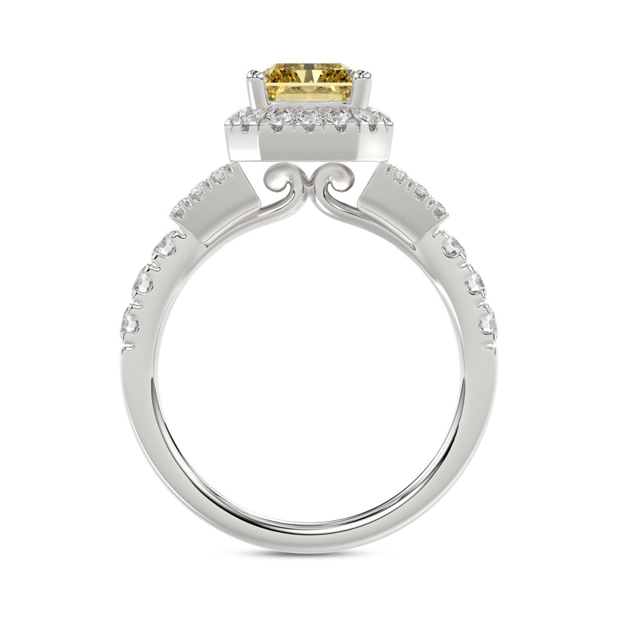 14K WHITE GOLD 2 3/4CT ROUND/BAGUETTE/YELLOW RADIANT DIAMOND LADIES RING (CENTER STONE YELLOW RADIANT DIAMOND 2CT)