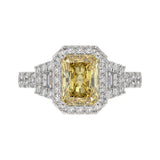 14K WHITE GOLD 2 3/4CT ROUND/BAGUETTE/YELLOW RADIANT DIAMOND LADIES RING (CENTER STONE YELLOW RADIANT DIAMOND 2CT)
