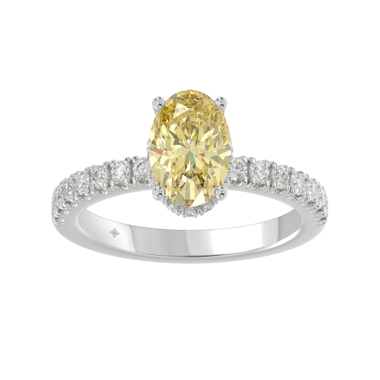 14K WHITE GOLD 2 1/2CT ROUND/OVAL DIAMOND LADIES RING (CENTER STONE YELLOW OVAL DIAMOND 2CT)