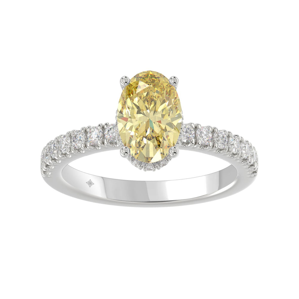 14K WHITE GOLD 2 1/2CT ROUND/OVAL DIAMOND LADIES RING (CENTER STONE YELLOW OVAL DIAMOND 2CT)