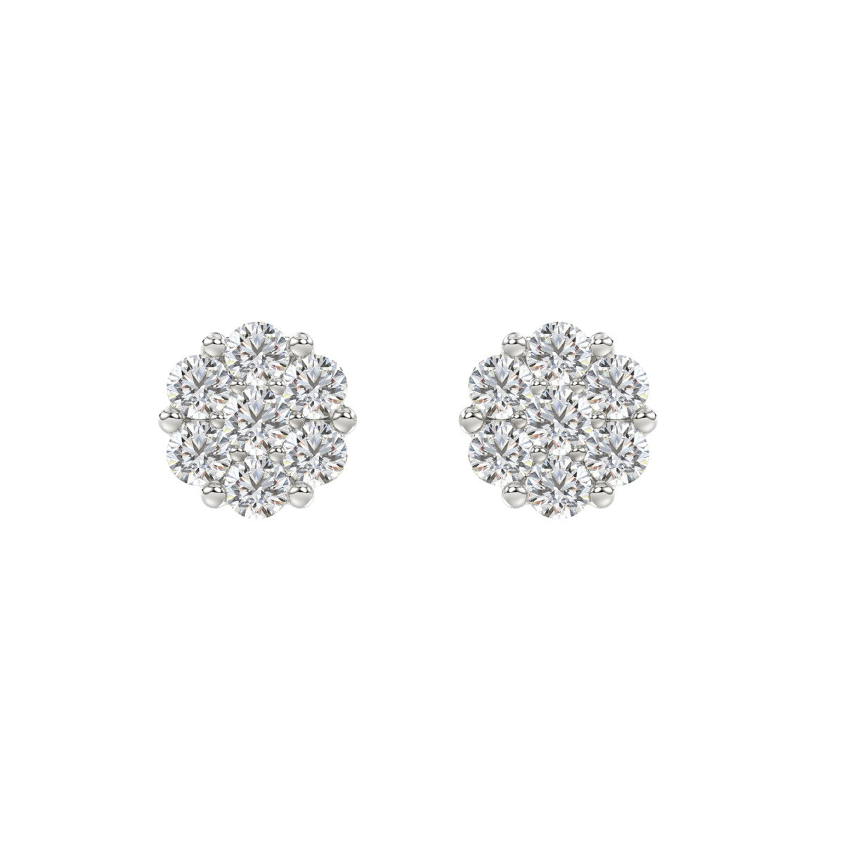 14K WHITE GOLD 2.00CT ROUND DIAMOND LADIES FLOWER EARRINGS