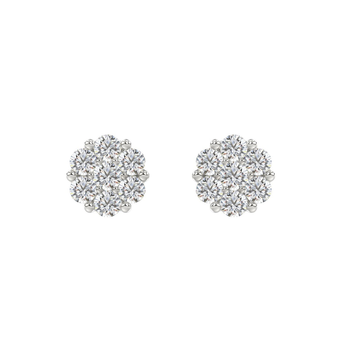 14K WHITE GOLD 2.00CT ROUND DIAMOND LADIES FLOWER EARRINGS