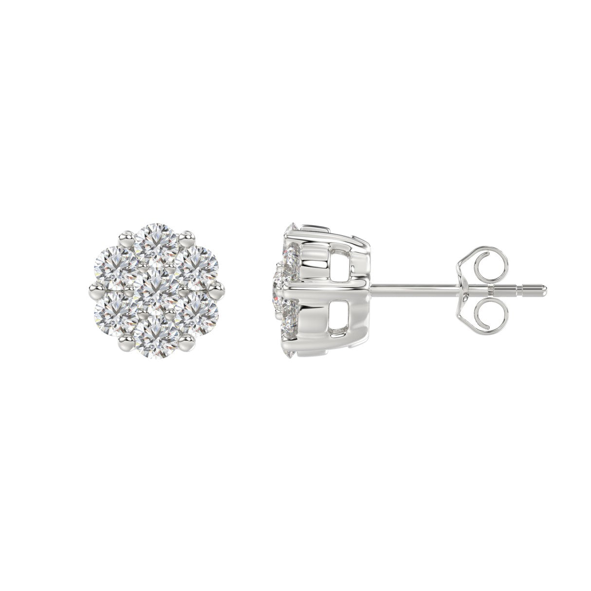 14K WHITE GOLD 2.00CT ROUND DIAMOND LADIES FLOWER EARRINGS
