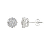 14K WHITE GOLD 2.00CT ROUND DIAMOND LADIES FLOWER EARRINGS
