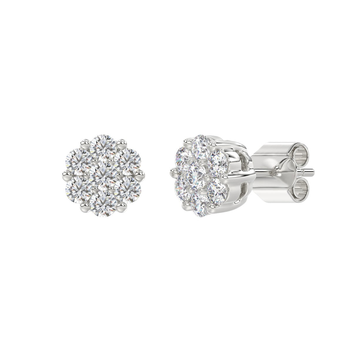 14K WHITE GOLD 2.00CT ROUND DIAMOND LADIES FLOWER EARRINGS