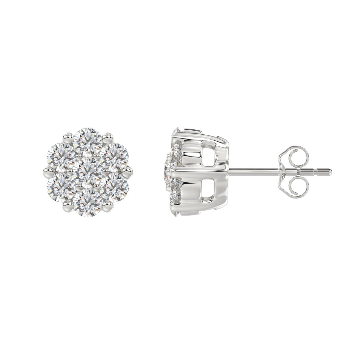14K WHITE GOLD 3.00CT ROUND DIAMOND LADIES FLOWER EARRINGS