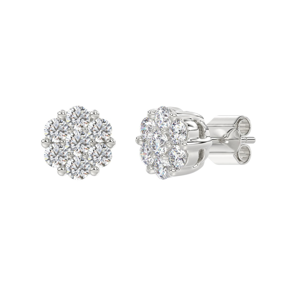 14K WHITE GOLD 3.00CT ROUND DIAMOND LADIES FLOWER EARRINGS