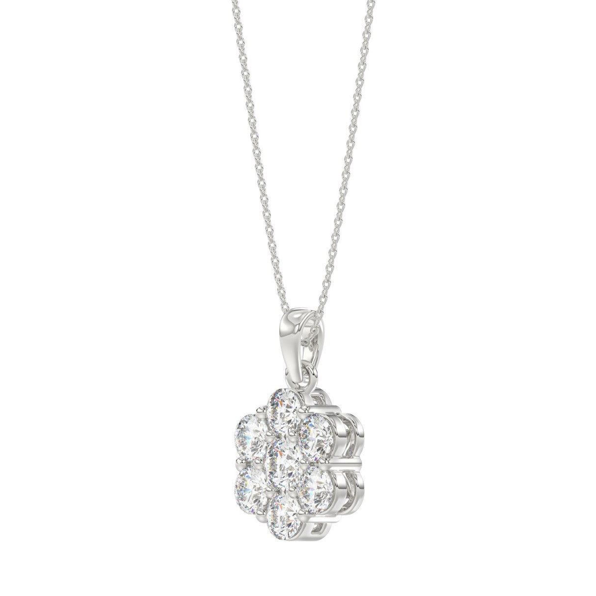 14K WHITE GOLD 3/4CT ROUND DIAMOND LADIES FLOWER PENDANT WITH CHAIN