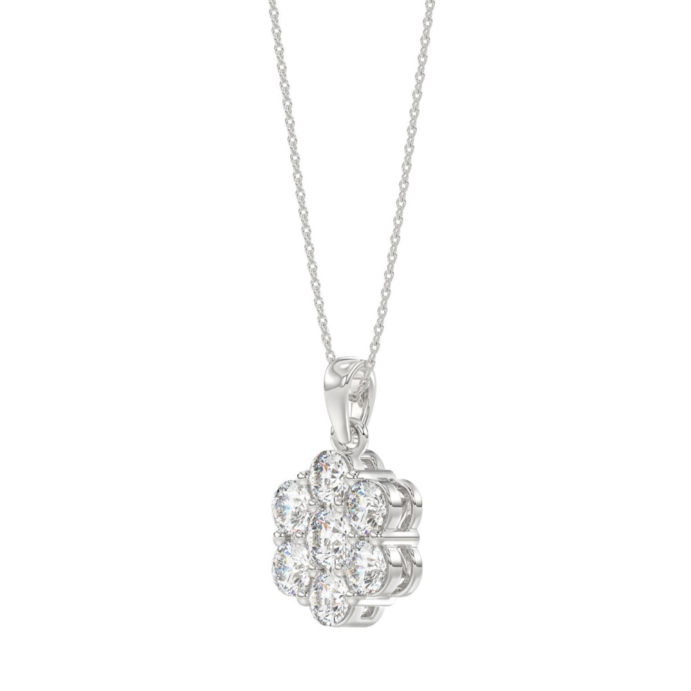 14K WHITE GOLD 3/4CT ROUND DIAMOND LADIES FLOWER PENDANT WITH CHAIN