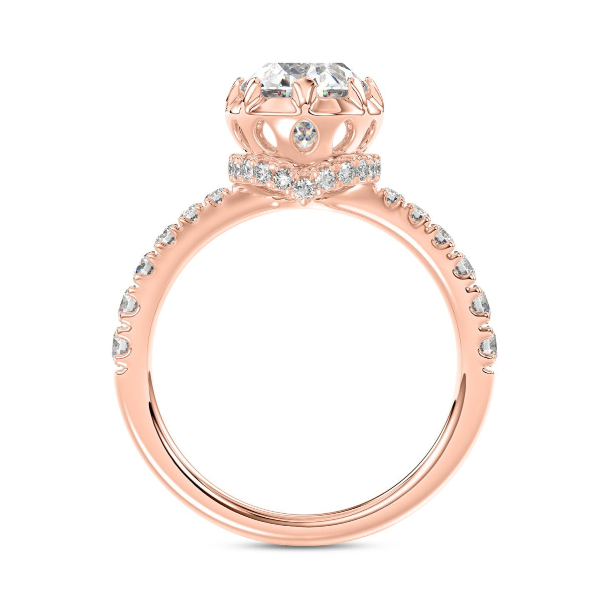 14K ROSE GOLD 2 1/2CT ROUND/OVAL DIAMOND LADIES RING (CENTER STONE OVAL DIAMOND 2CT)
