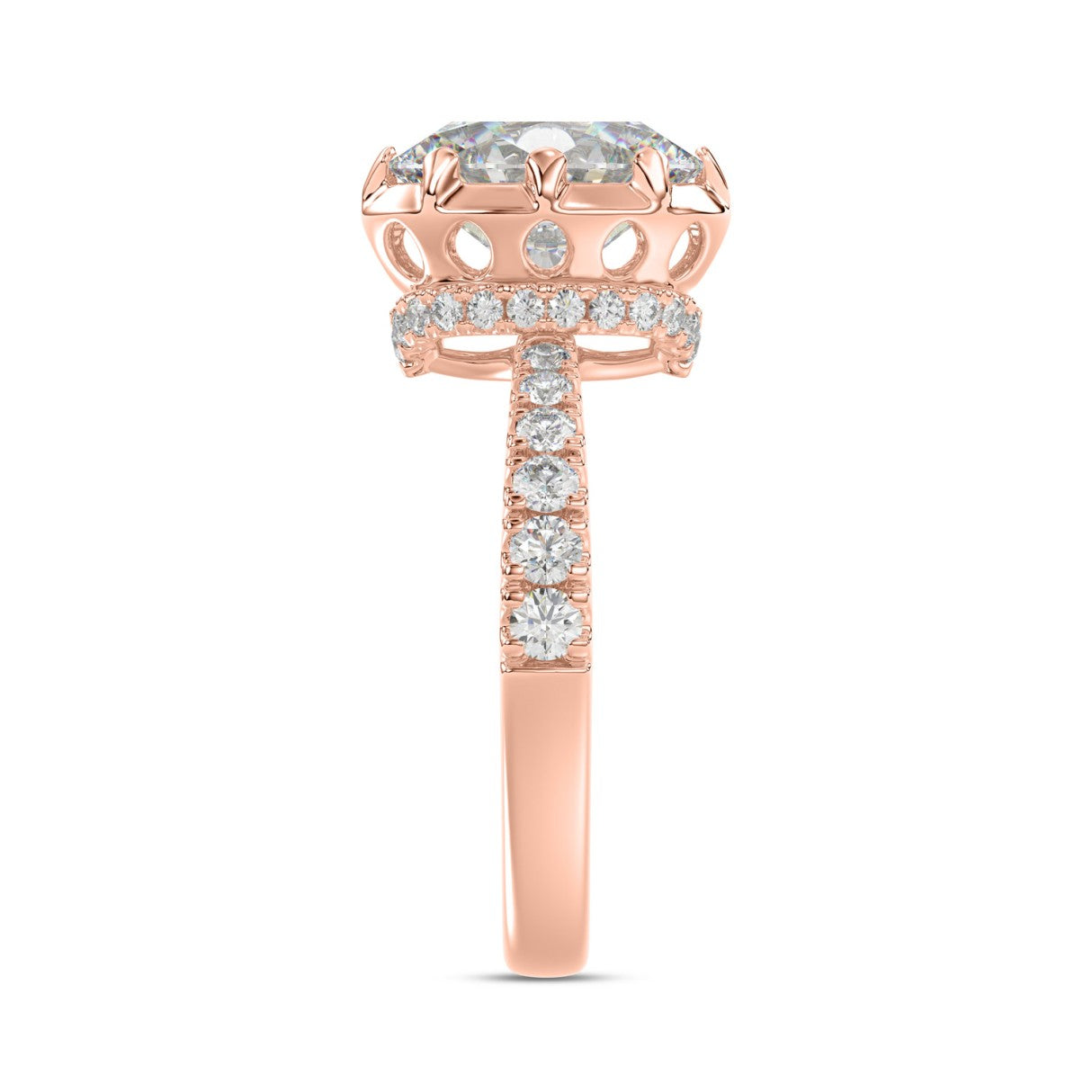 14K ROSE GOLD 2 1/2CT ROUND/OVAL DIAMOND LADIES RING (CENTER STONE OVAL DIAMOND 2CT)