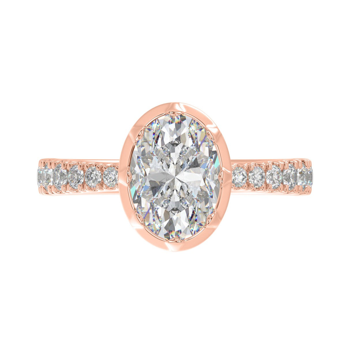 14K ROSE GOLD 2 1/2CT ROUND/OVAL DIAMOND LADIES RING (CENTER STONE OVAL DIAMOND 2CT)