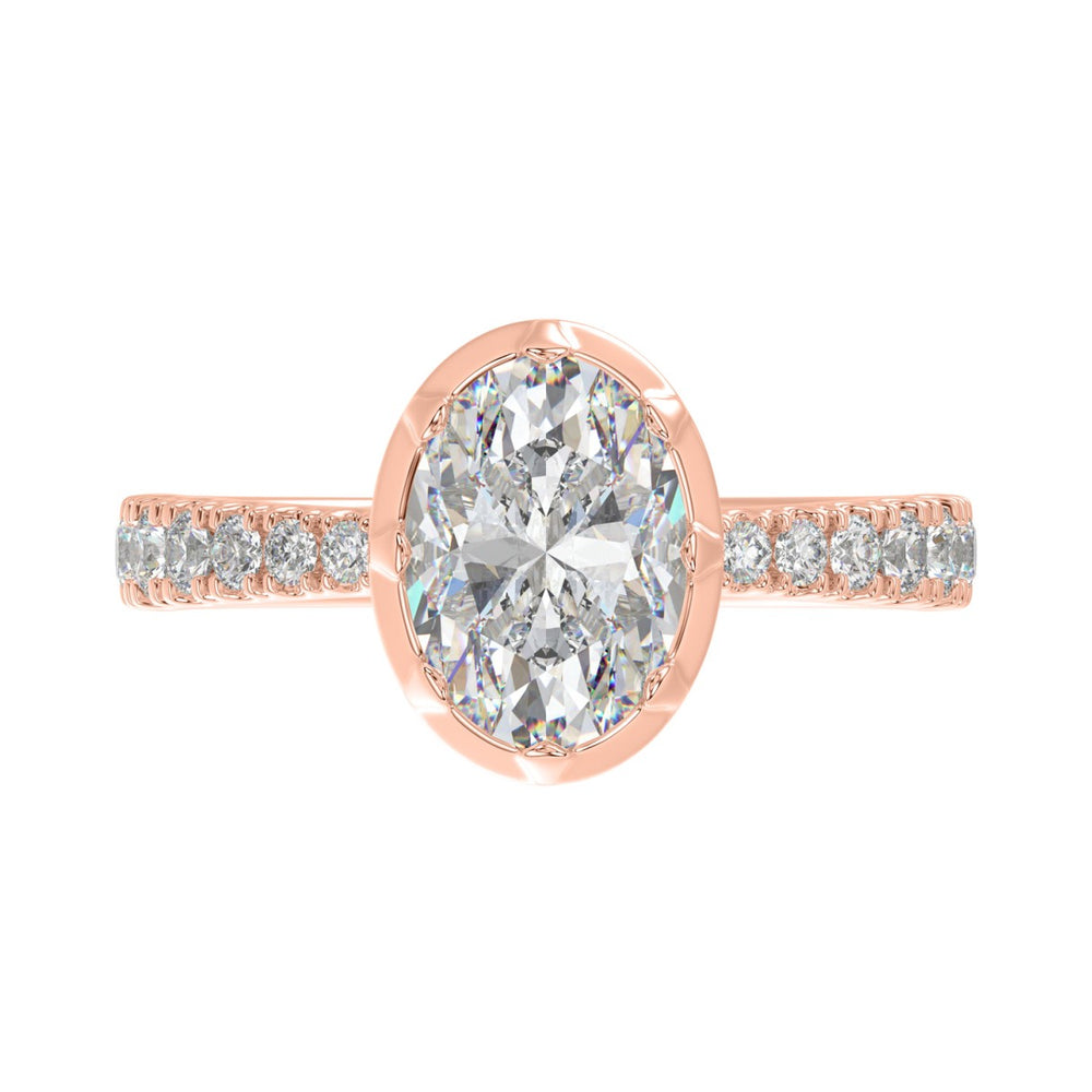 14K ROSE GOLD 2 1/2CT ROUND/OVAL DIAMOND LADIES RING (CENTER STONE OVAL DIAMOND 2CT)
