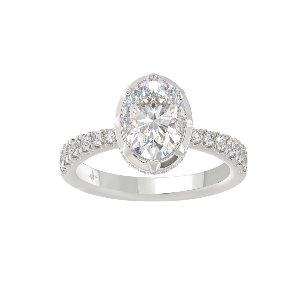 14K WHITE GOLD 2 1/2CT ROUND/OVAL DIAMOND LADIES RING (CENTER STONE OVAL DIAMOND 2CT)