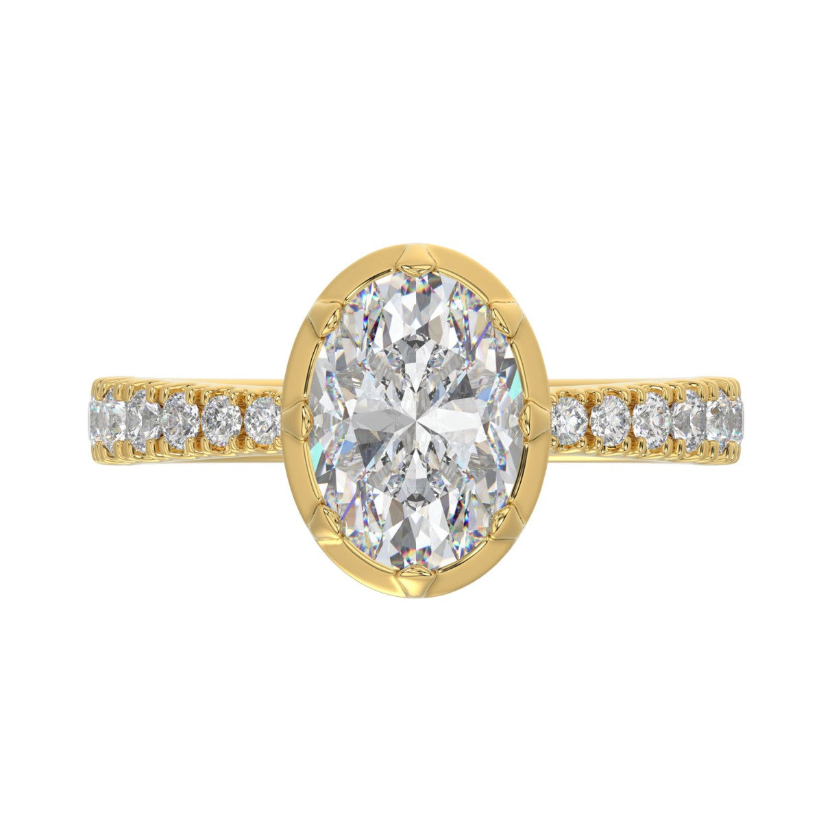 14K YELLOW GOLD 2 1/2CT ROUND/OVAL DIAMOND LADIES RING (CENTER STONE OVAL DIAMOND 2CT)