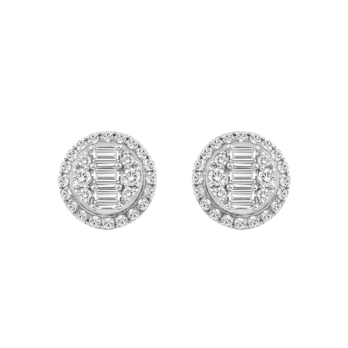 STERLING SILVER WHITE 1 1/4CT ROUND/EMERALD DIAMOND LADIES EARRINGS
