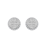 STERLING SILVER WHITE 1 1/4CT ROUND/EMERALD DIAMOND LADIES EARRINGS