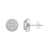 STERLING SILVER WHITE 1 1/4CT ROUND/EMERALD DIAMOND LADIES EARRINGS