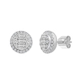 STERLING SILVER WHITE 1 1/4CT ROUND/EMERALD DIAMOND LADIES EARRINGS