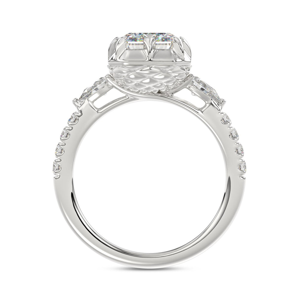 14K WHITE GOLD 3 1/2CT ROUND/PEAR/EMERALD DIAMOND LADIES RING (CENTER STONE EMERALD DIAMOND 3CT)