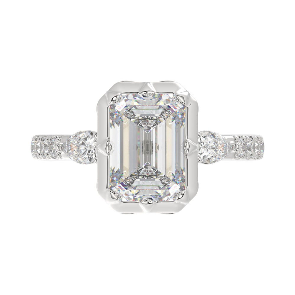 14K WHITE GOLD 3 1/2CT ROUND/PEAR/EMERALD DIAMOND LADIES RING (CENTER STONE EMERALD DIAMOND 3CT)