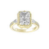 14K YELLOW GOLD 3 1/2CT ROUND/PEAR/EMERALD DIAMOND LADIES RING (CENTER STONE EMERALD DIAMOND 3CT)