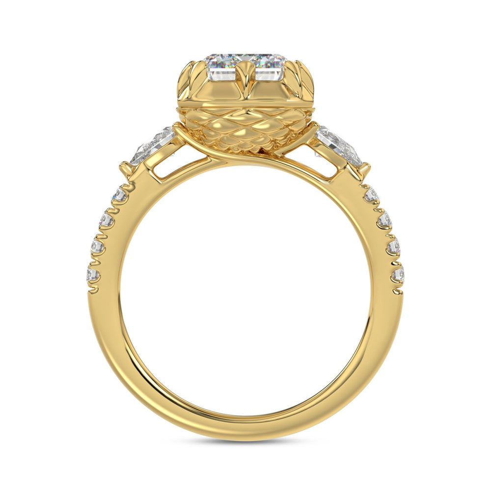 14K YELLOW GOLD 3 1/2CT ROUND/PEAR/EMERALD DIAMOND LADIES RING (CENTER STONE EMERALD DIAMOND 3CT)