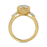 14K YELLOW GOLD 3 1/2CT ROUND/PEAR/EMERALD DIAMOND LADIES RING (CENTER STONE EMERALD DIAMOND 3CT)