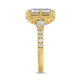 14K YELLOW GOLD 3 1/2CT ROUND/PEAR/EMERALD DIAMOND LADIES RING (CENTER STONE EMERALD DIAMOND 3CT)