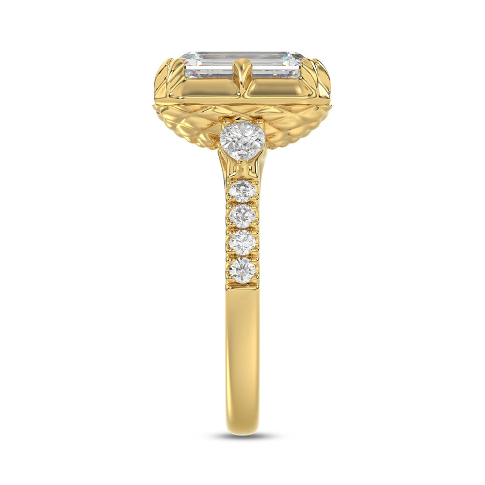 14K YELLOW GOLD 3 1/2CT ROUND/PEAR/EMERALD DIAMOND LADIES RING (CENTER STONE EMERALD DIAMOND 3CT)