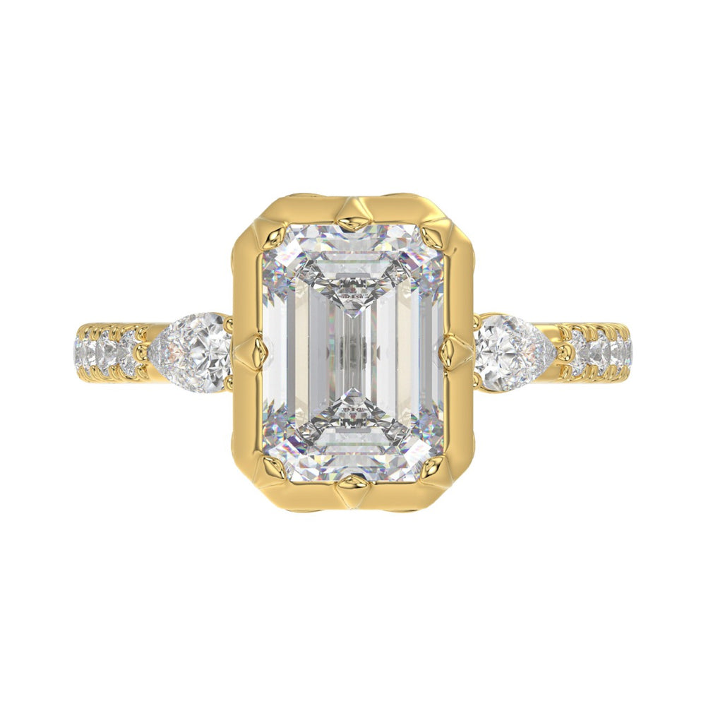 14K YELLOW GOLD 3 1/2CT ROUND/PEAR/EMERALD DIAMOND LADIES RING (CENTER STONE EMERALD DIAMOND 3CT)