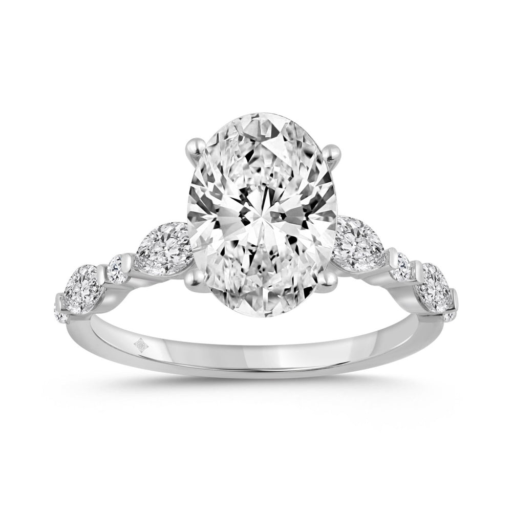 14K WHITE GOLD 4.00CT ROUND/OVAL/MARQUISE DIAMOND LADIES RING (CENTER STONE OVAL DIAMOND 3 1/2CT)