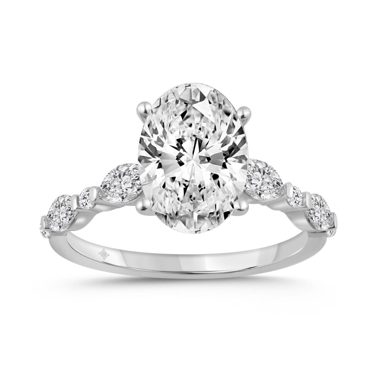 14K WHITE GOLD 4.00CT ROUND/OVAL/MARQUISE DIAMOND LADIES RING (CENTER STONE OVAL DIAMOND 3 1/2CT)