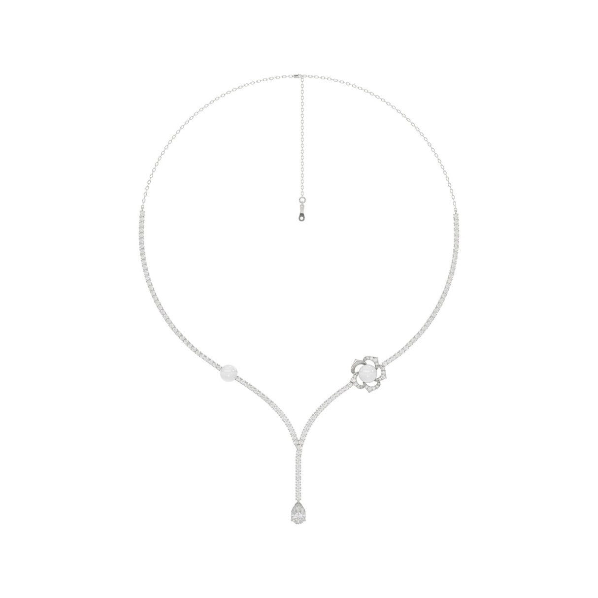 10K WHITE GOLD 4.00CT ROUND/PEARL/PEAR DIAMOND LADIES NECKLACE