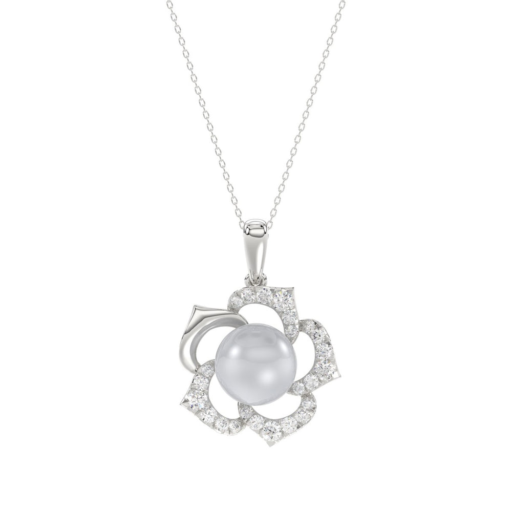 14K WHITE GOLD 1/4CT ROUND/PEARL DIAMOND LADIES PENDANT WITH CHAIN