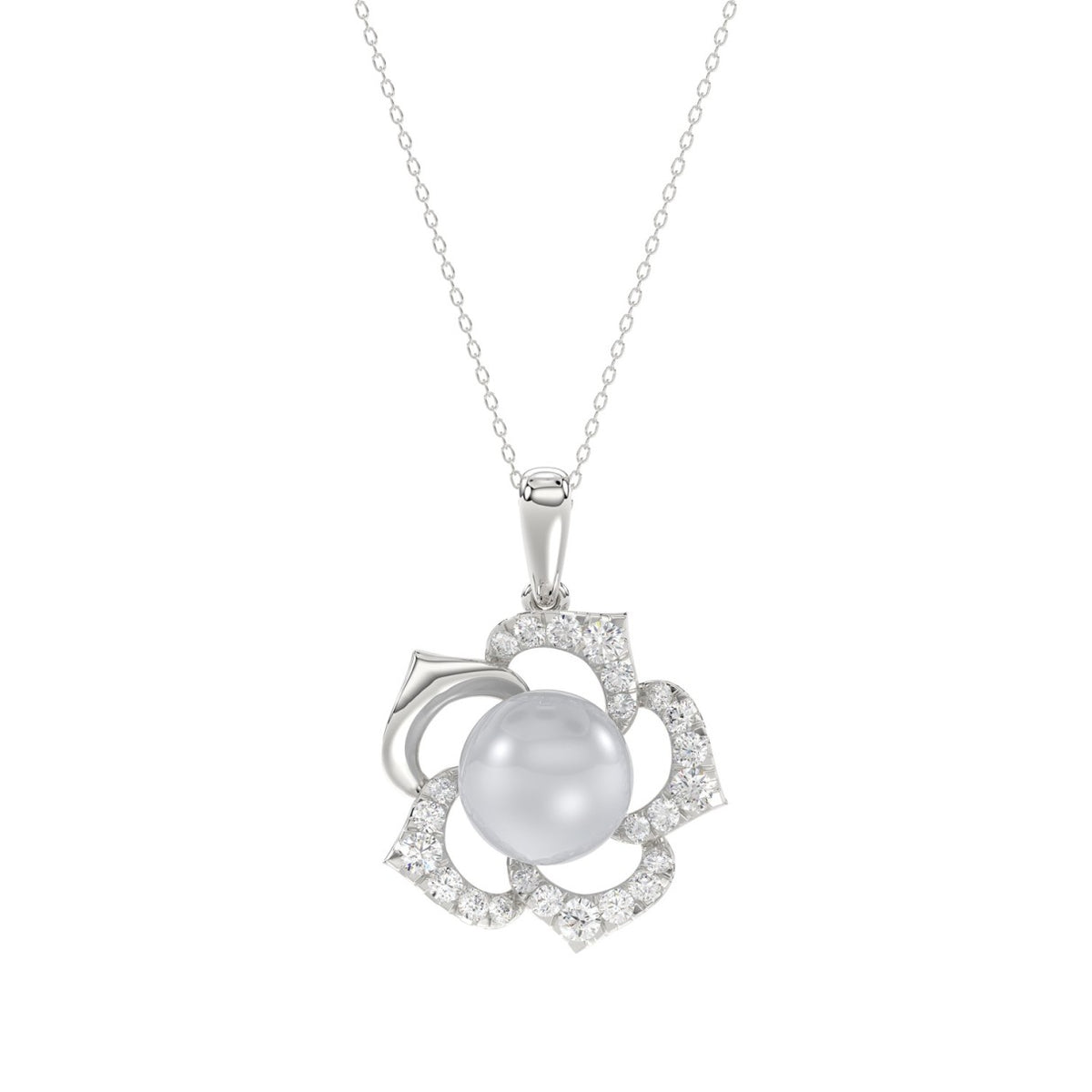 14K WHITE GOLD 1/4CT ROUND/PEARL DIAMOND LADIES PENDANT WITH CHAIN
