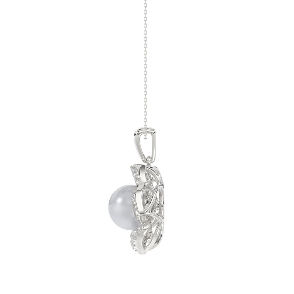 14K WHITE GOLD 1/4CT ROUND/PEARL DIAMOND LADIES PENDANT WITH CHAIN