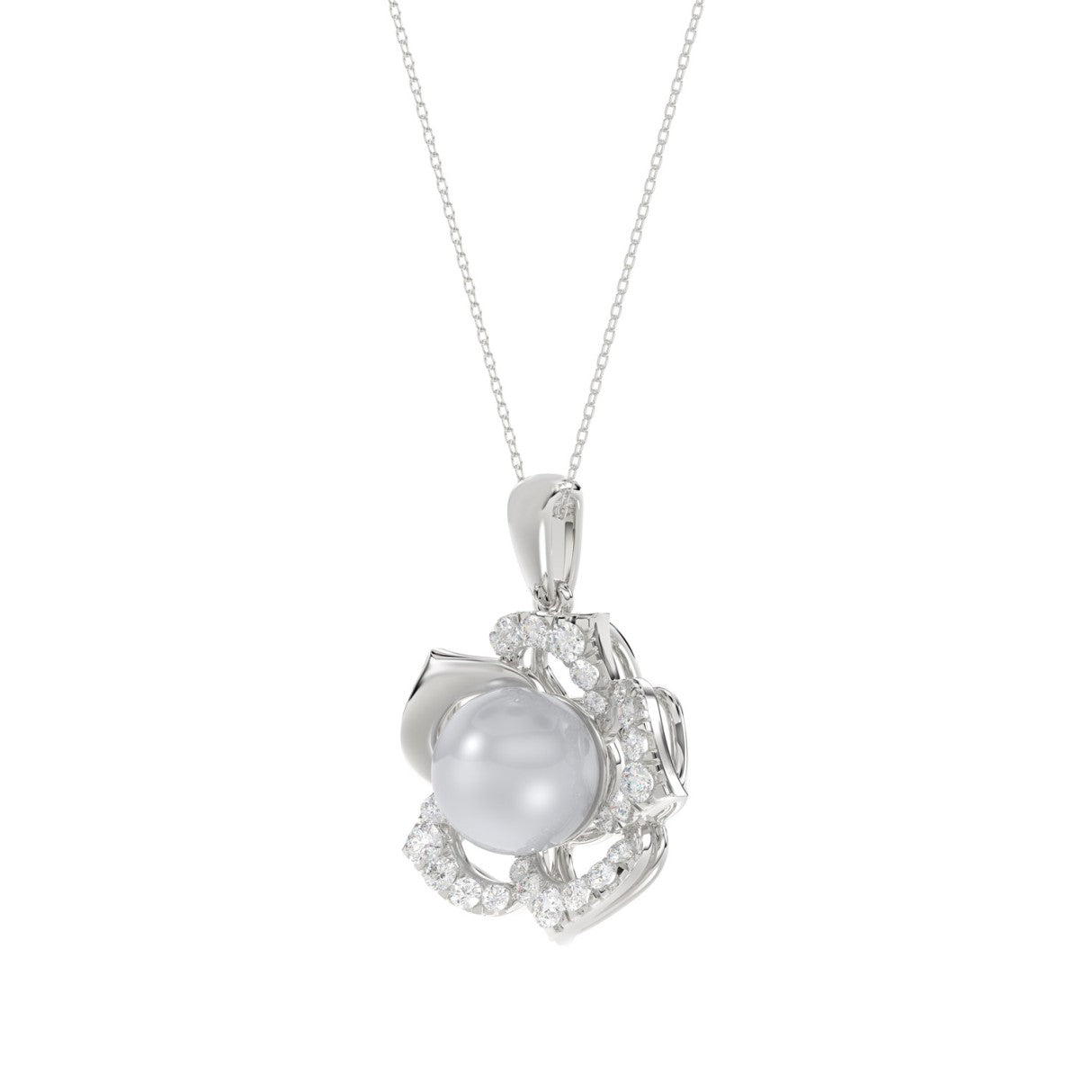 14K WHITE GOLD 1/4CT ROUND/PEARL DIAMOND LADIES PENDANT WITH CHAIN