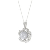 14K WHITE GOLD 1/4CT ROUND/PEARL DIAMOND LADIES PENDANT WITH CHAIN